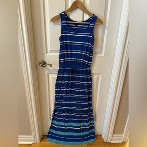 Tommy Hilfiger Navy and White Striped Tank Maxi Dress with Teal Accent